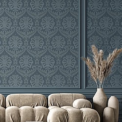 Galerie Wallcoverings Product Code 35926 - Ornamenta Wallpaper Collection - Blue Gold Colours - Traditional Damask Design