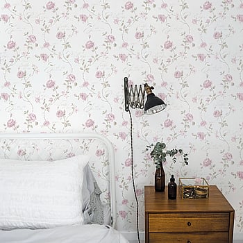 Galerie Wallcoverings Product Code G45329 - Vintage Roses Wallpaper Collection - Pink Green White Colours -  