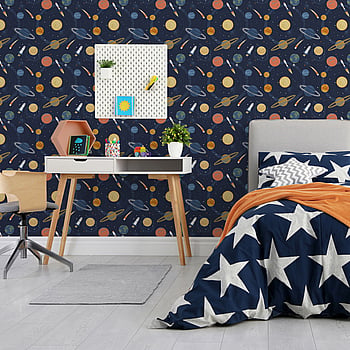 Galerie Wallcoverings Product Code G78597 - Kids & Teens Wallpaper Collection - Navy Blue Orange Mica Colours -  